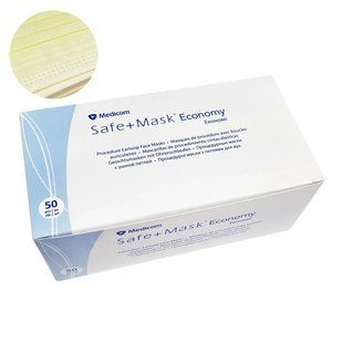 Маски медичні захисні, трьохшарові з петлями для вух Medicom Safe+Mask Ekonomy, 50 шт./упак., жовті 31329 фото